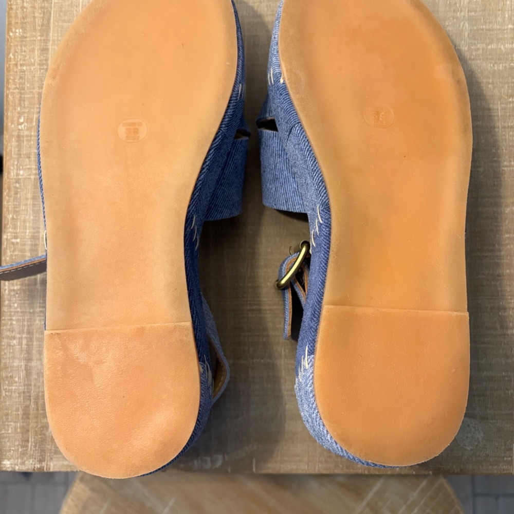 Johnny Was PATCHWORK LEATHER JEAN PLATFORM SANDAL sz 38 - Picture 5 of 11
